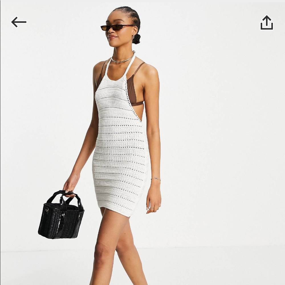 ASOS Design halter crochet knit mini dress
